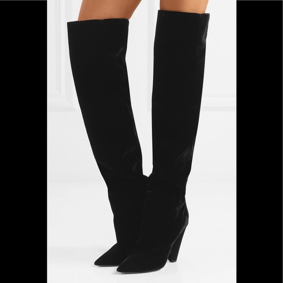 Saint Laurent Shoes - Saint Laurent Niki Velvet Thigh High Boots